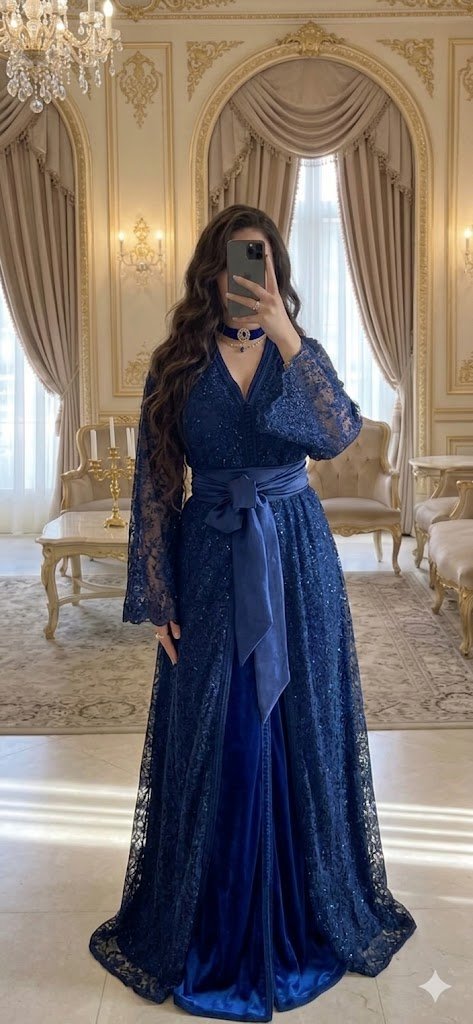 Blue dentelle caftan