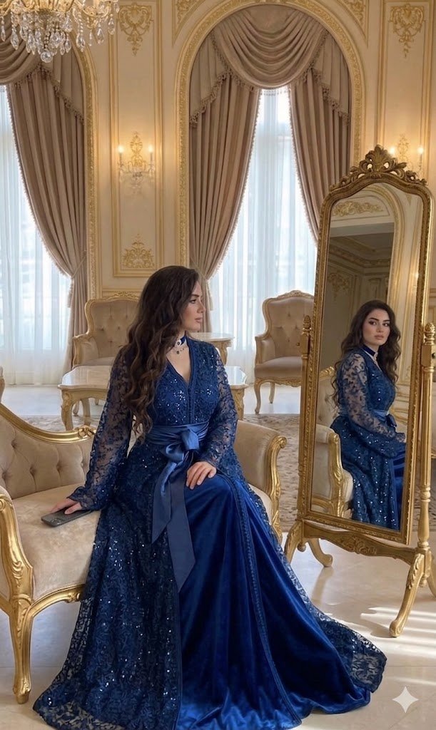 Blue dentelle caftan